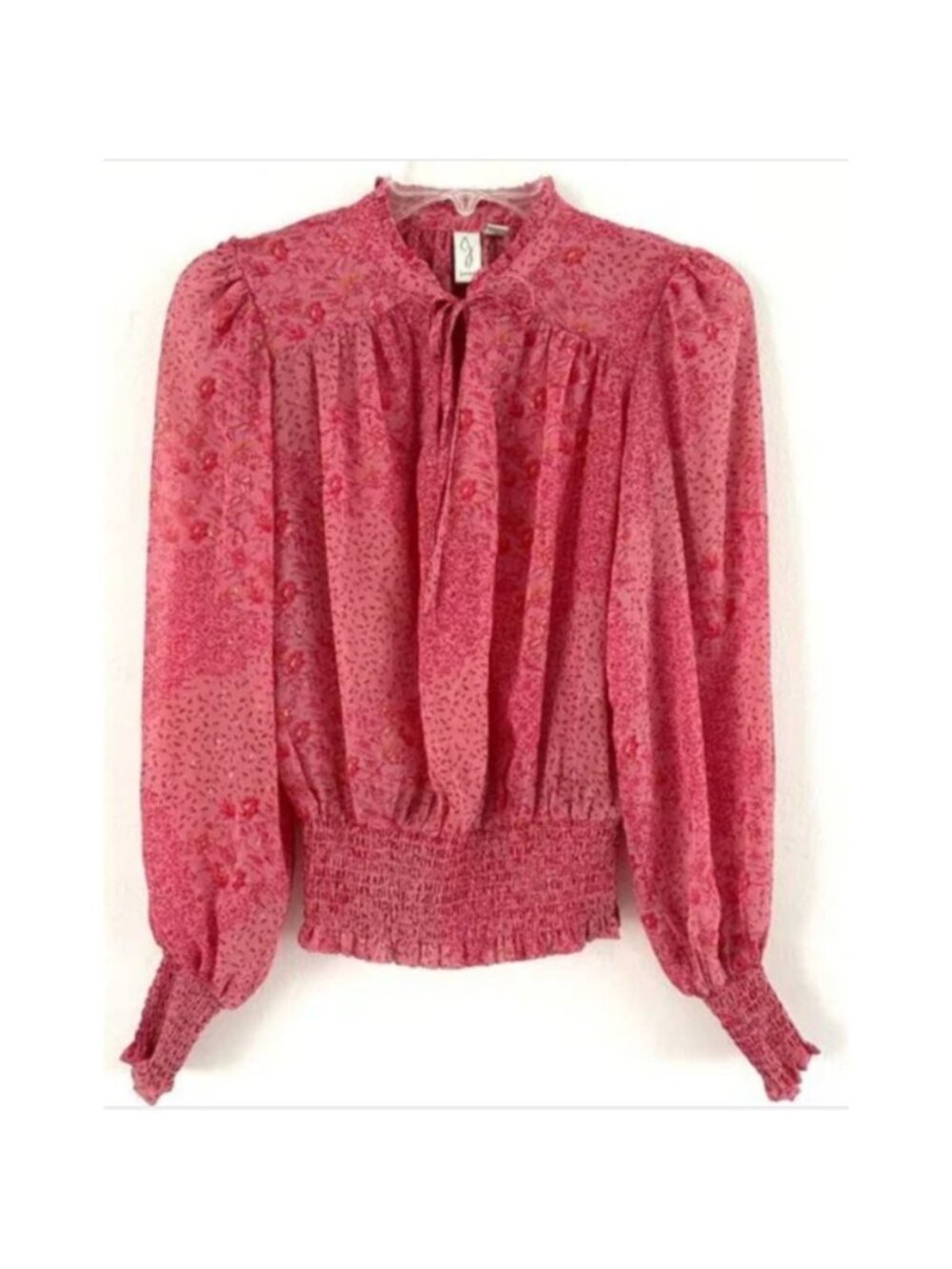Joie Blouse Womens‎ XS Rose Pink Smocked Balloon Sleeve Keyhole Back Boho NWT